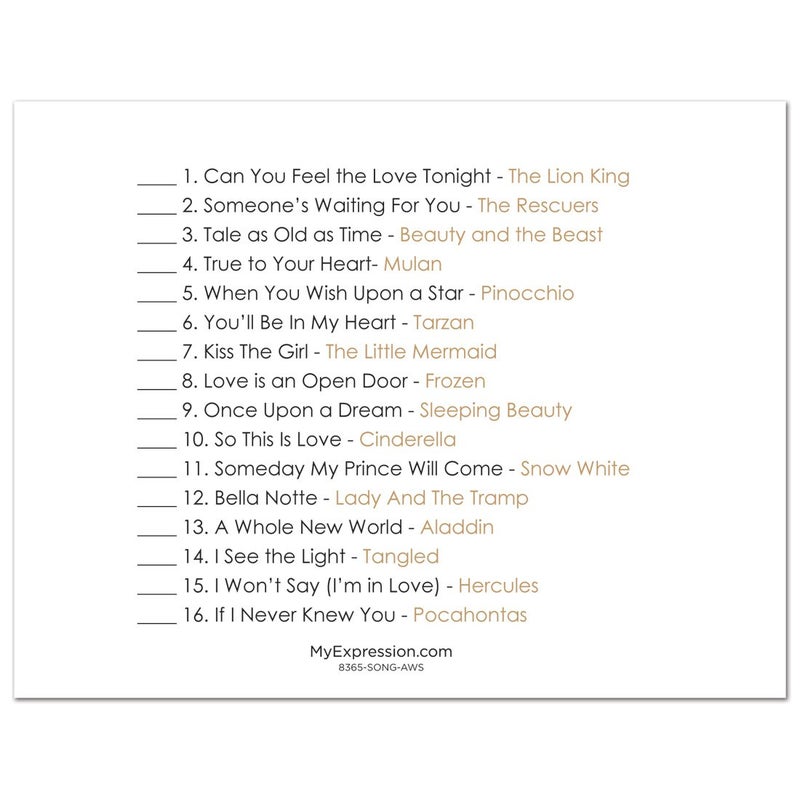 MyExpression.com 24 Cnt Love Song Match Bridal Game Cards (Faux Gold Glitter on White) - Image 4